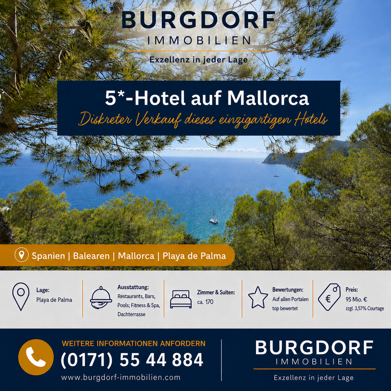 5-Sterne-Hotel-Mallorca BURGDORF IMMOBILIEN bietet exklusiv und off-market ein Fünf-Sterne-Hotel an der Playa de Palma auf Mallorca an. Sehr gutes Investment!