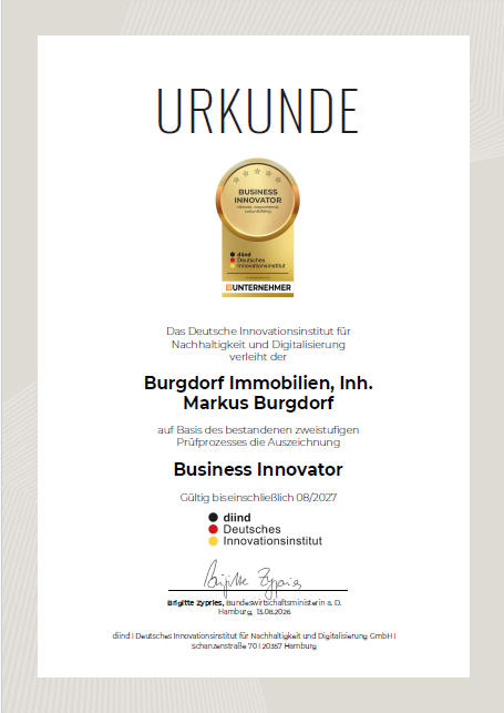 Wegweisende Unternehmensführung: Burgdorf Immobilien als „Business Innovator“ ausgezeichnet